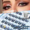 False eyelashes with packaging and a close-up of eyes wearing them.