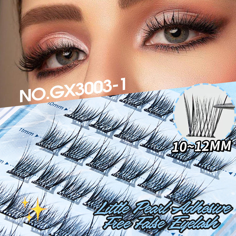False eyelashes with packaging and a close-up of eyes wearing them.