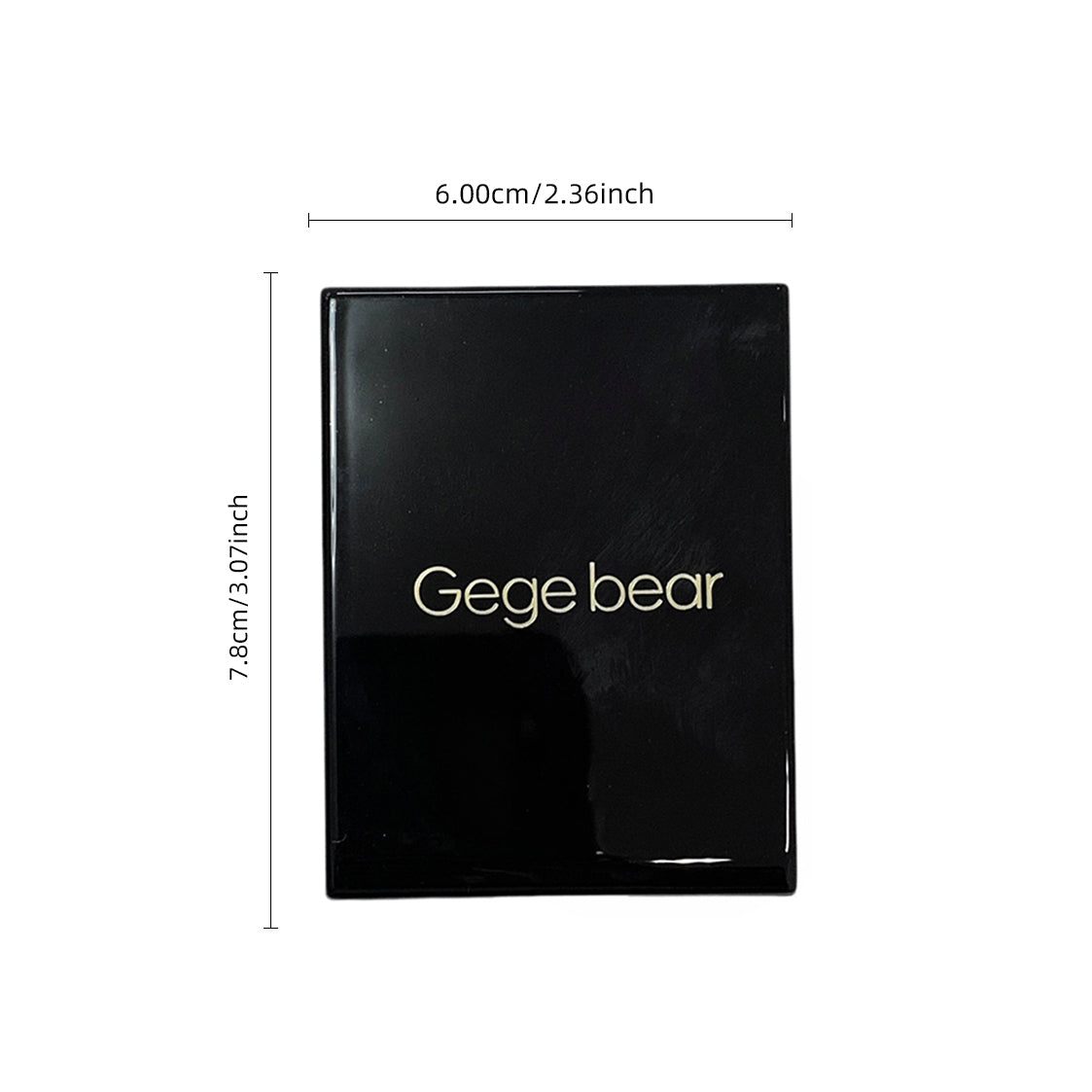 Black rectangular product with 'Gegebear' branding and dimensions on a white background