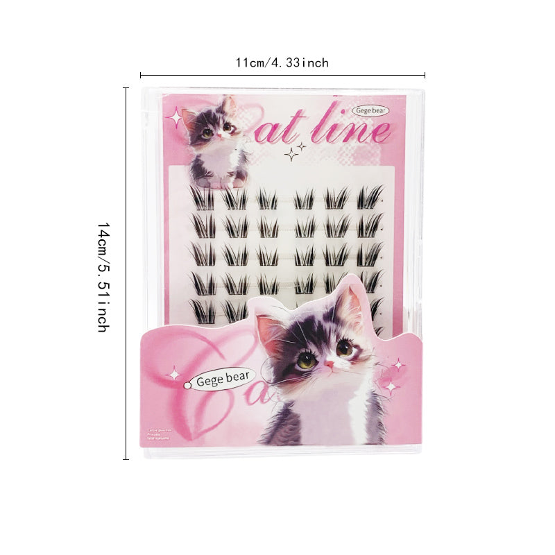 Eyelash packaging with cute cat design and dimensions indicated